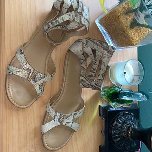 Snakeskin print ankle strap sandal